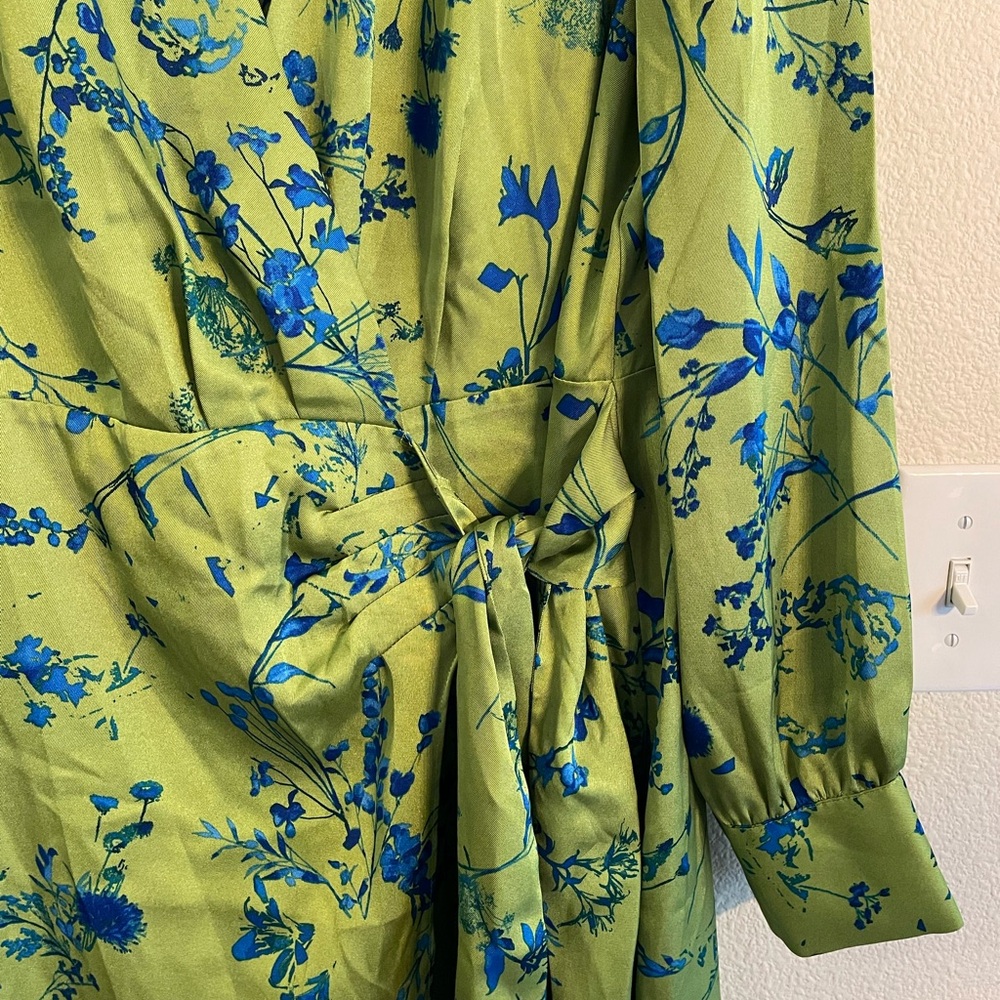INC Green and Blue Floral Wrap Dress - Picture 4 of 7